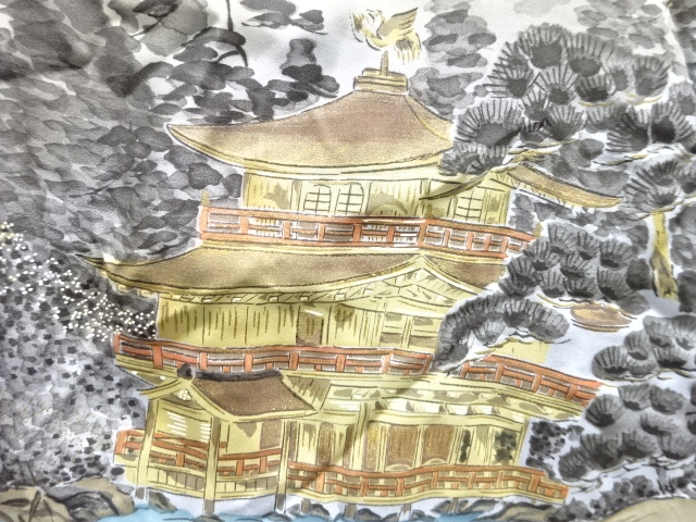 JAPANESE KIMONO / ANTIQUE JUBAN FOR MEN / TEMPLE LANDSCAPE PATTERN